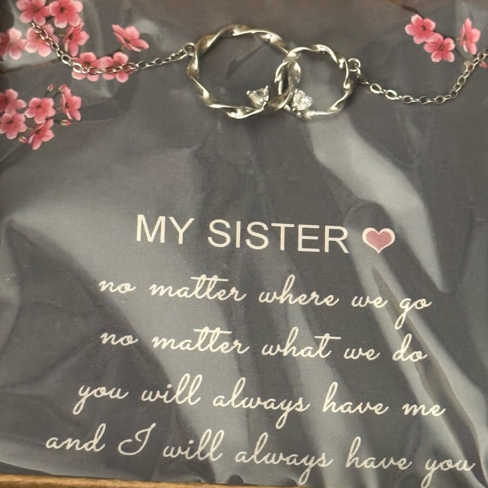Silver Sister Necklace with Heart Charm • Brand: AnalysisyLove •